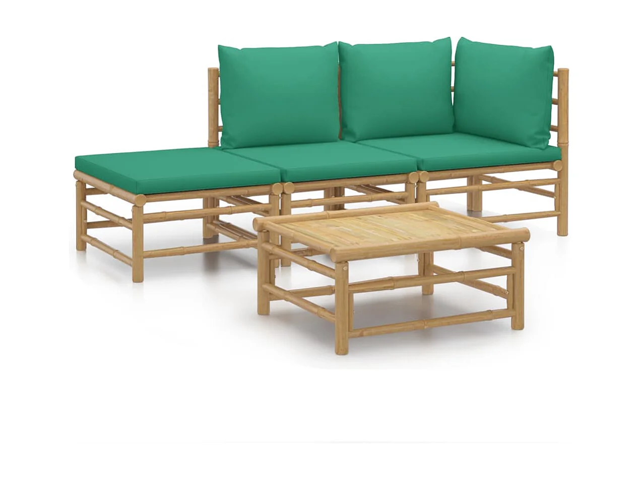 Set Salotto da Giardino 4pz con Cuscini Verdi Bambù
