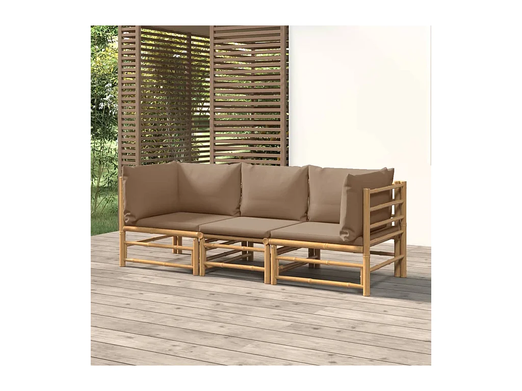 Salon de jardin 3 pcs avec coussins taupe bambou