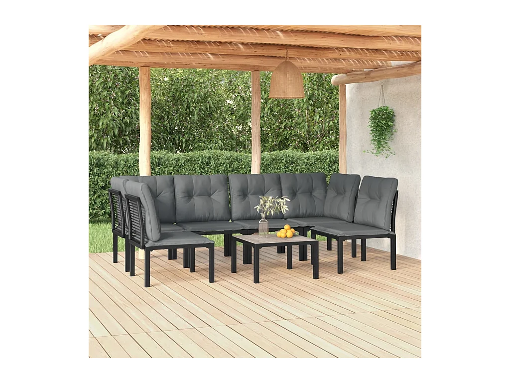 Salon de jardin 7 pcs noir et gris résine tressée