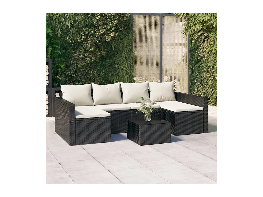 Set da Giardino 2 pz con Cuscini Nero in Polyrattan