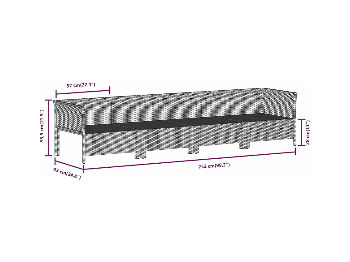 Salon de jardin 10 pcs avec coussins Gris Résine tressée