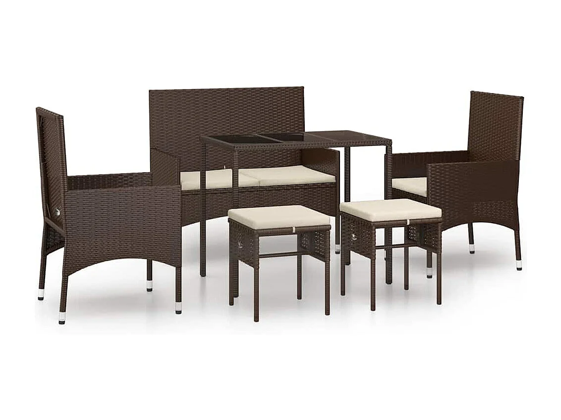 6 pcs conj. lounge jardim c/ almofadões 6 pcs vime PE castanho