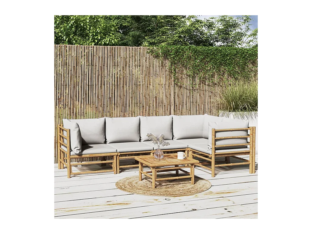 Salon de jardin 6 pcs avec coussins gris clair bambou
