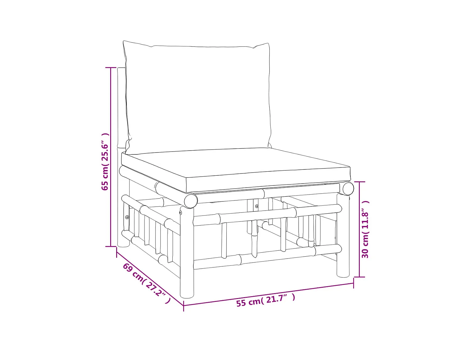 4-tlg. Garten-Lounge-Set mit Cremeweißen Kissen Bambus