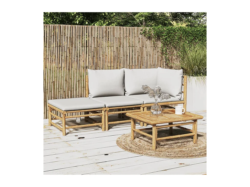 Salon de jardin 3 pcs avec coussins gris clair bambou