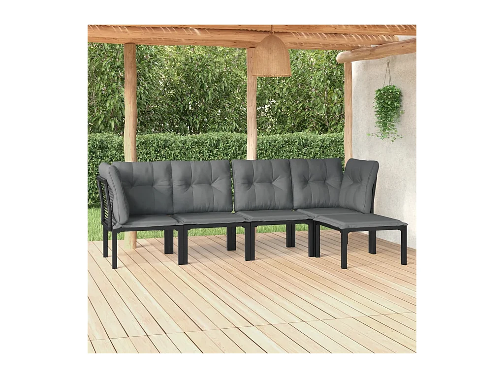 5-delige Loungeset poly rattan zwart en grijs
