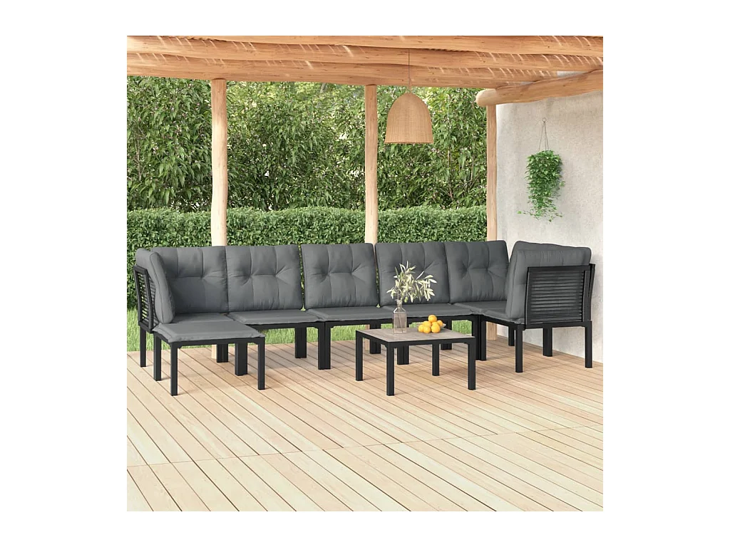 Salon de jardin 8 pcs noir et gris résine tressée