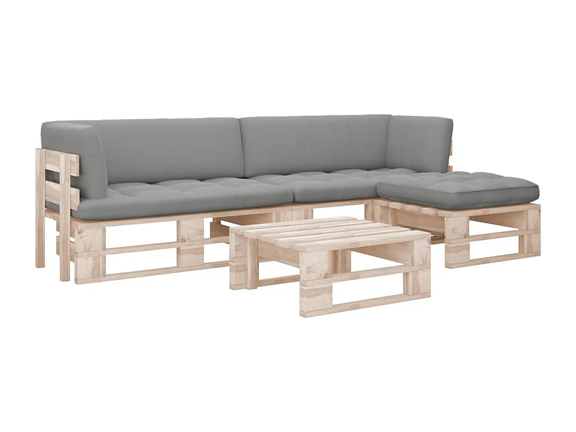 Salon de jardin palette 4pcs avec coussins Bois de pin imprégné