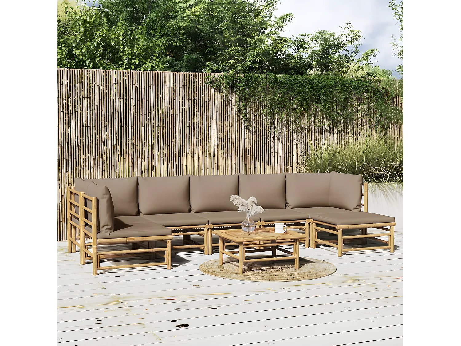 8 pcs conj. lounge jardim bambu almofadões cinzento-acastanhado