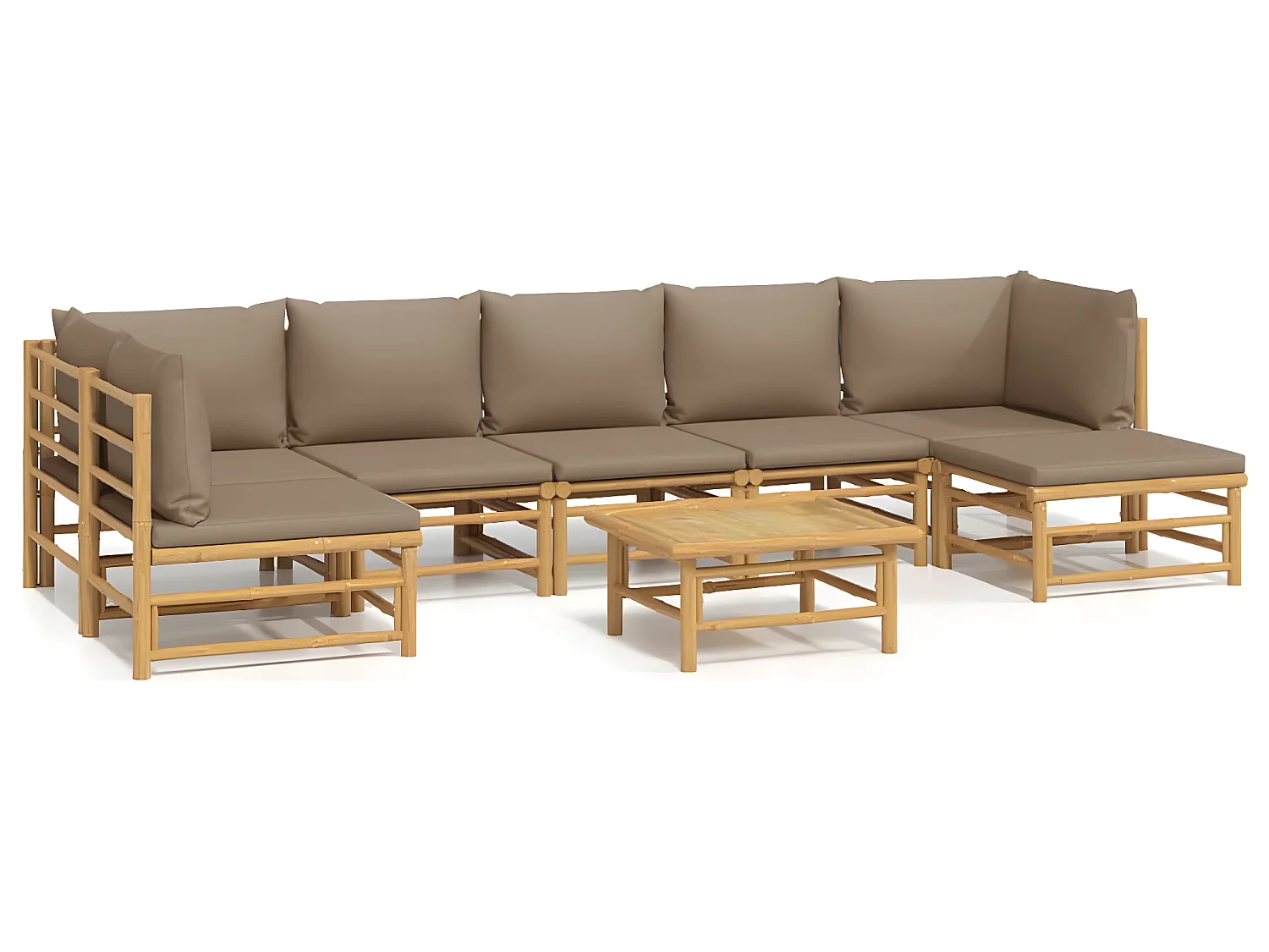 8 pcs conj. lounge jardim bambu almofadões cinzento-acastanhado