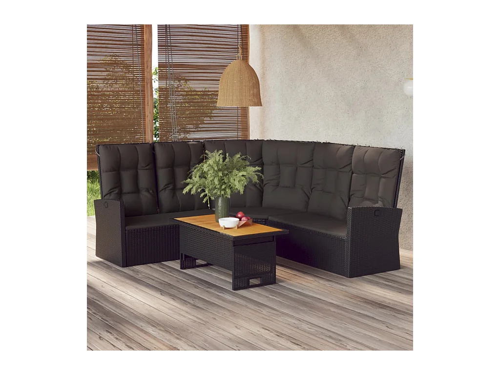 Set da Giardino 2 pz con Cuscini Nero in Polyrattan