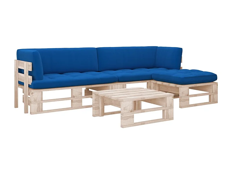 Salon de jardin palette 4pcs avec coussins Bois de pin imprégné