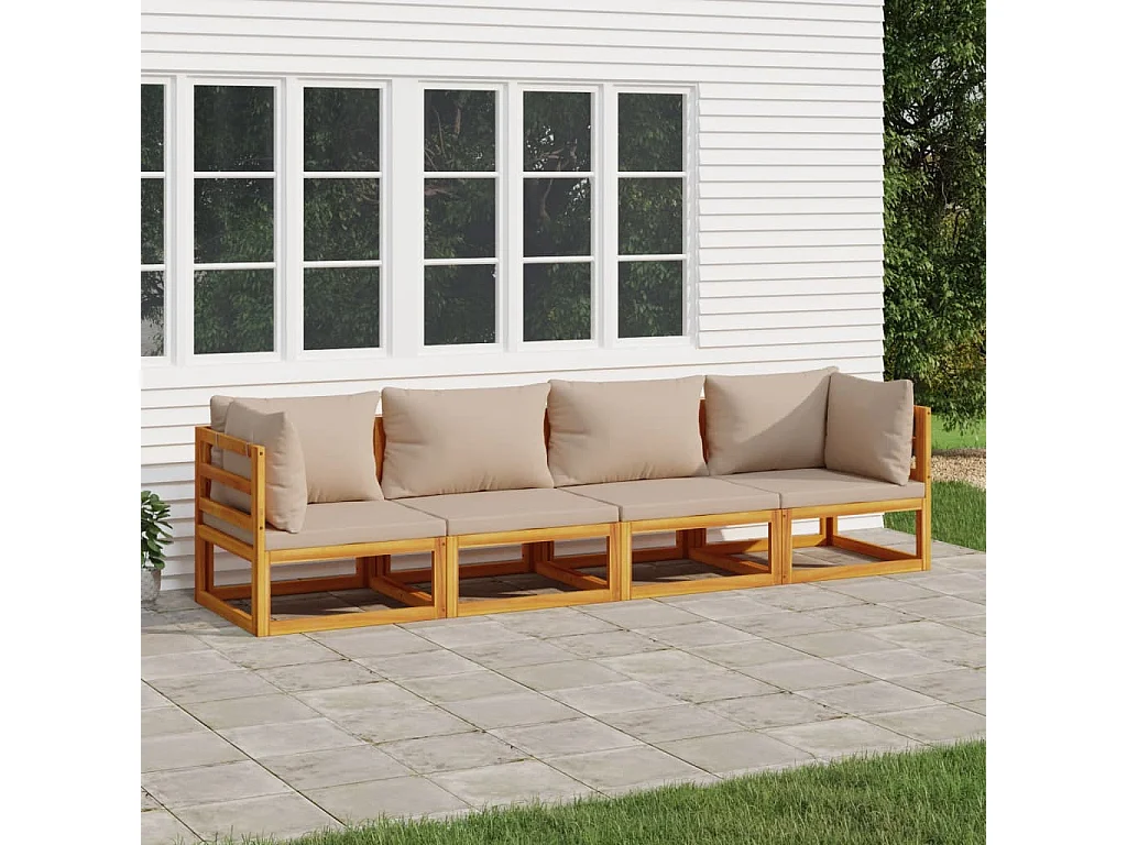 Salon de jardin 4 pcs avec coussins taupe bois massif