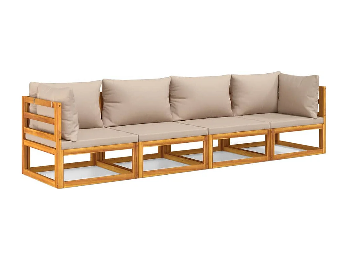 Salon de jardin 4 pcs avec coussins taupe bois massif