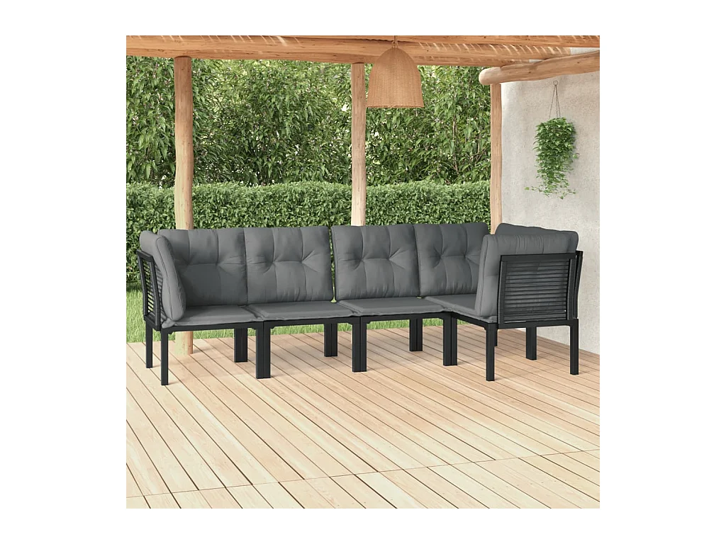 Salon de jardin 5 pcs noir et gris résine tressée