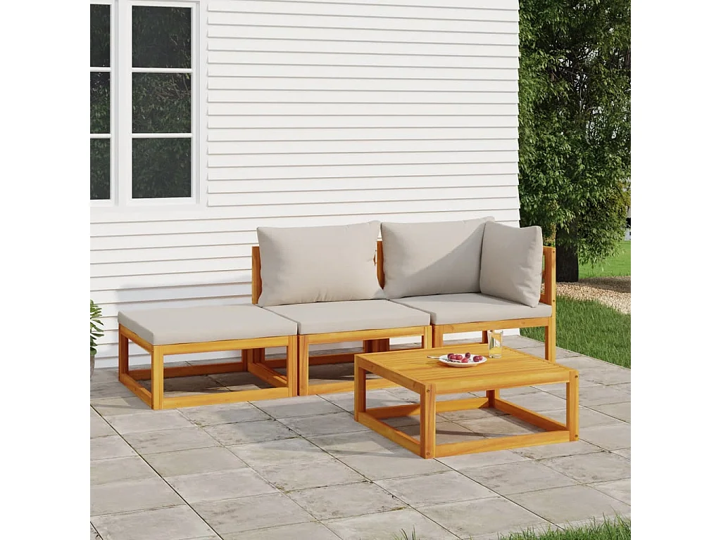 4 pcs conj. lounge de jardim madeira c/ almofadões cinza-claro