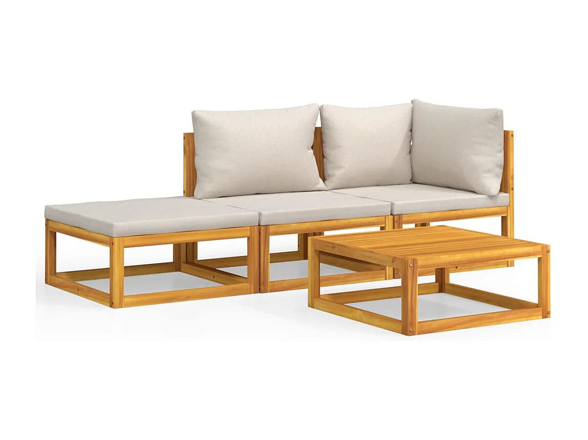 4 pcs conj. lounge de jardim madeira c/ almofadões cinza-claro