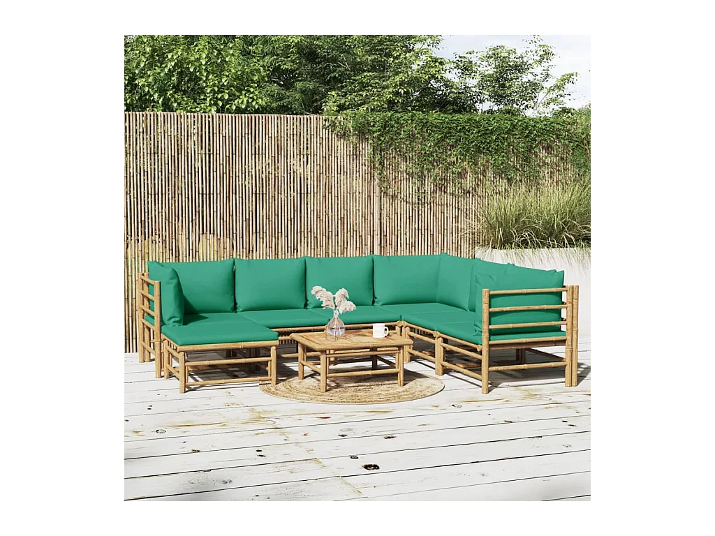 Set Salotto da Giardino 8pz con Cuscini Verdi Bambù