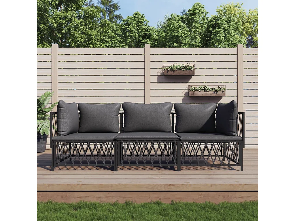 Salon de jardin avec coussins 3 pcs anthracite acier