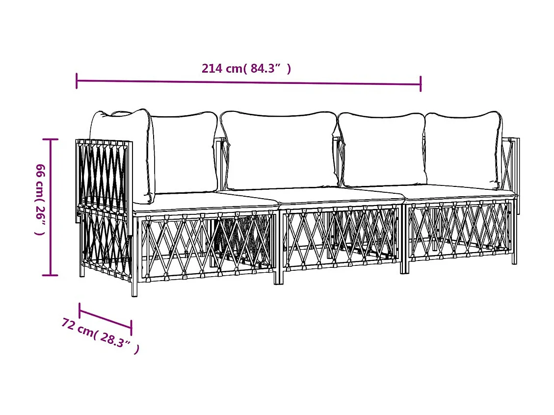 Salon de jardin avec coussins 3 pcs anthracite acier