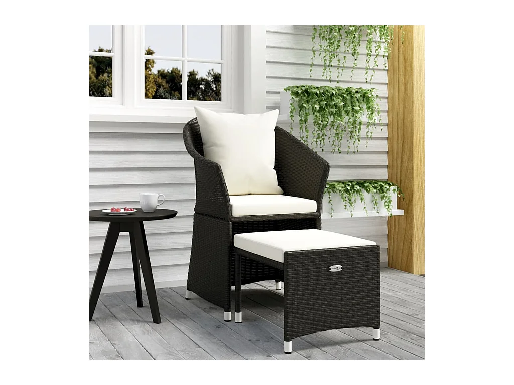 2-tlg. Garten-Lounge-Set mit Kissen Schwarz Poly Rattan
