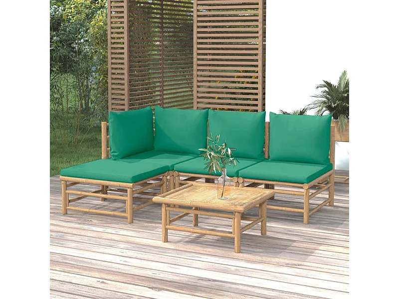 Salon de jardin 5 pcs avec coussins vert bambou