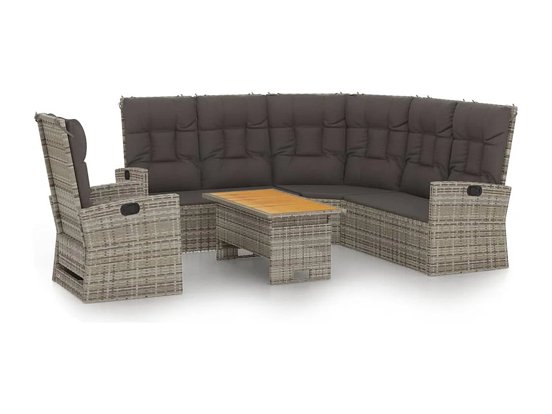 3-tlg. Garten-Lounge-Set mit Kissen Grau Poly Rattan