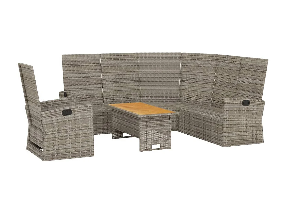 3-tlg. Garten-Lounge-Set mit Kissen Grau Poly Rattan