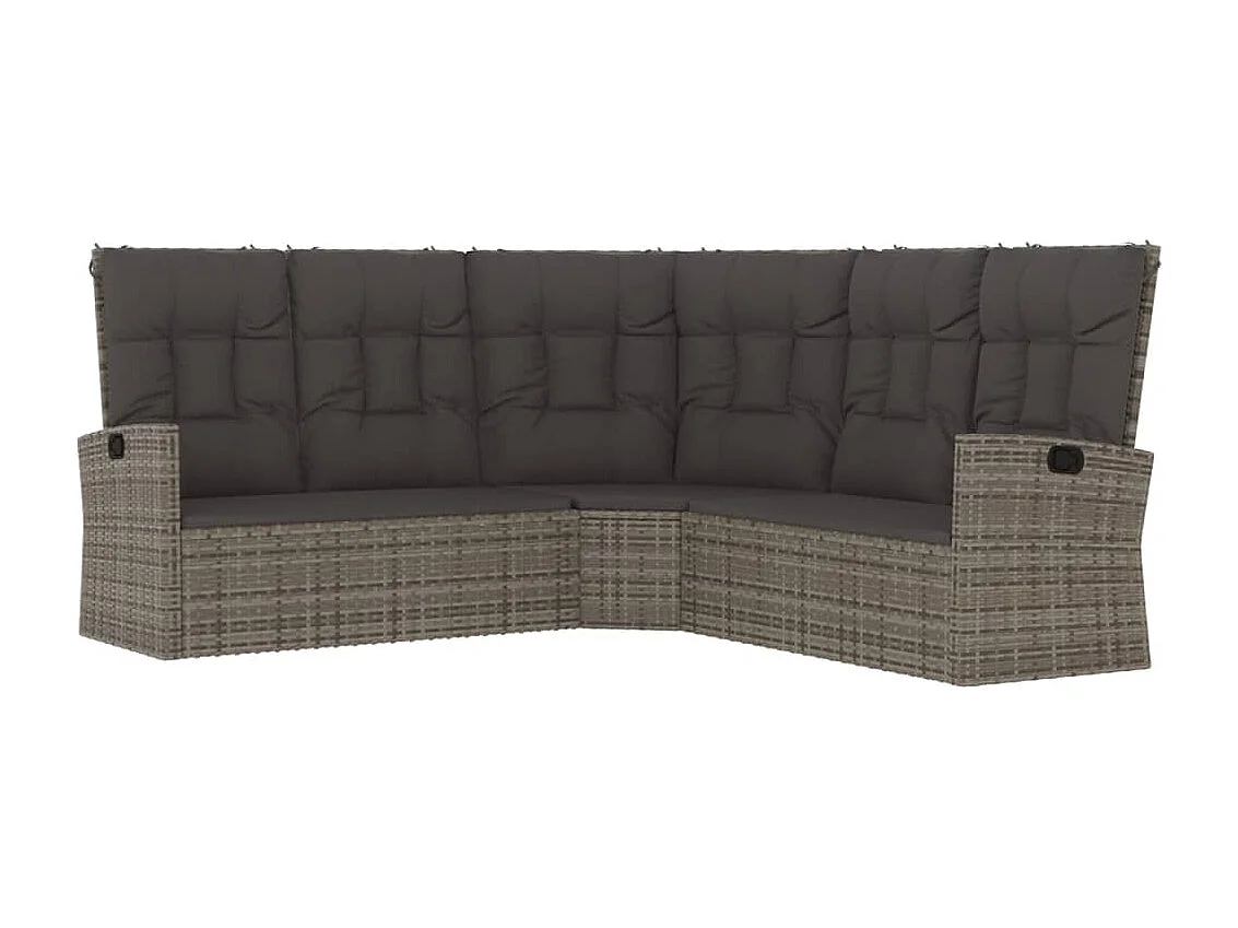 3-tlg. Garten-Lounge-Set mit Kissen Grau Poly Rattan