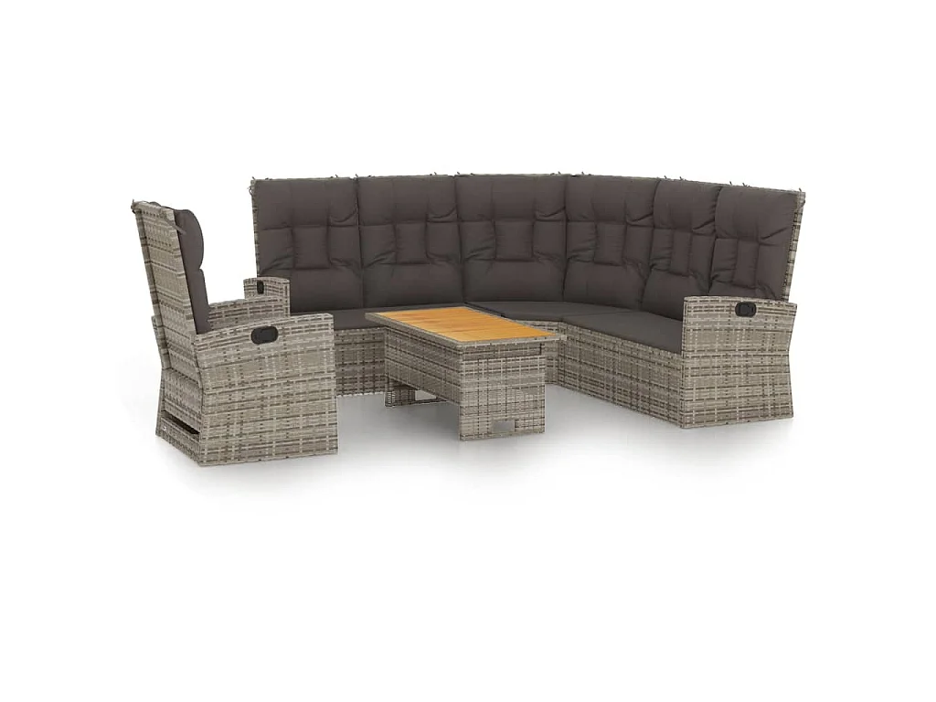 3-tlg. Garten-Lounge-Set mit Kissen Grau Poly Rattan