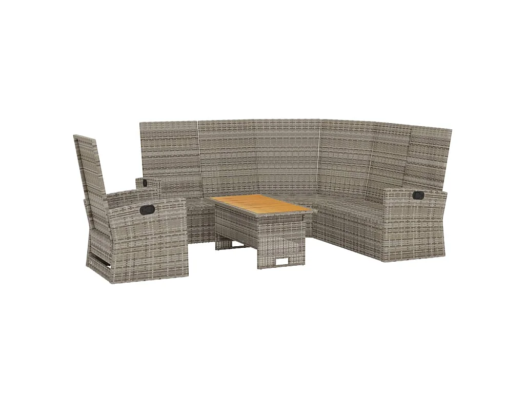 3-tlg. Garten-Lounge-Set mit Kissen Grau Poly Rattan