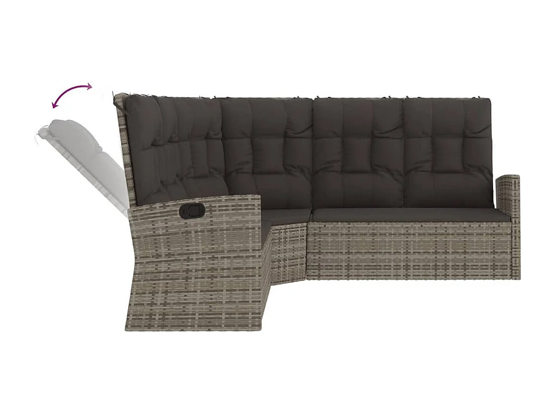 3-tlg. Garten-Lounge-Set mit Kissen Grau Poly Rattan