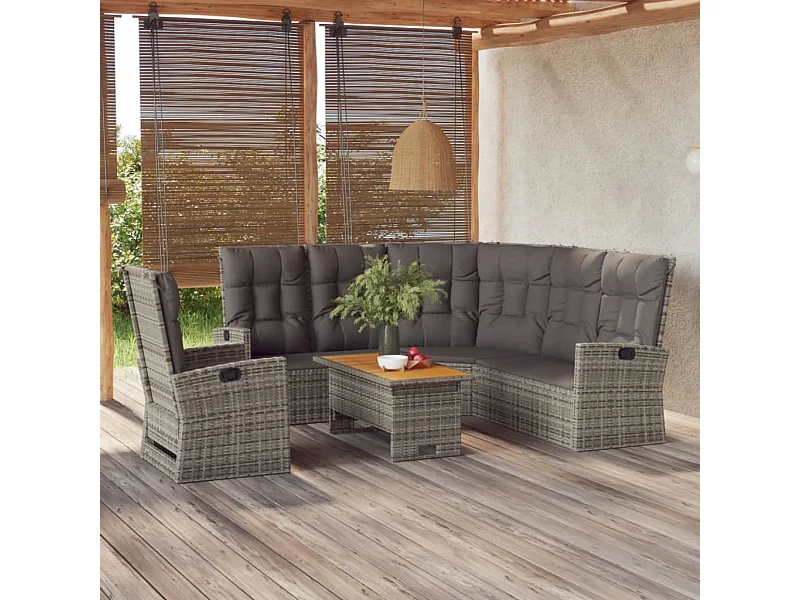 3-tlg. Garten-Lounge-Set mit Kissen Grau Poly Rattan