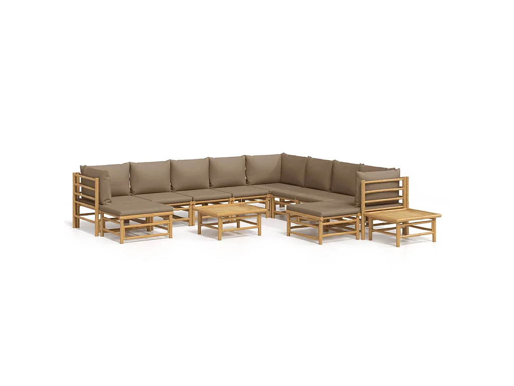 Set Salotto da Giardino 12pz con Cuscini Tortora Bambù
