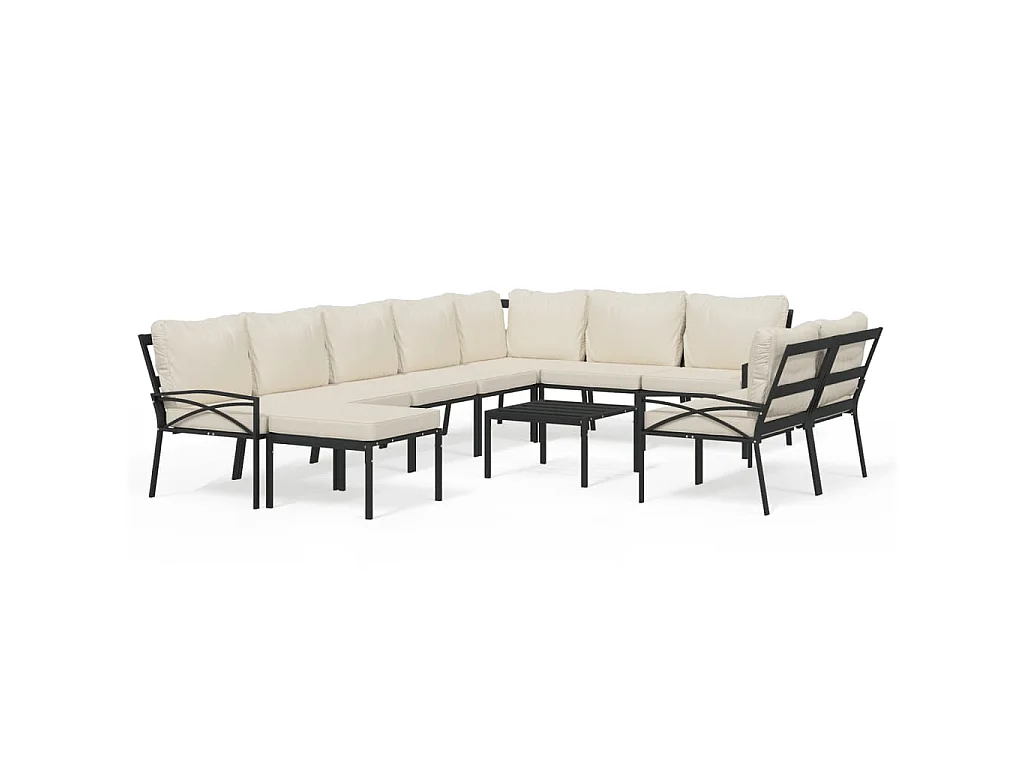 Set Salotto da Giardino 11pz con Cuscini Sabbia in Acciaio