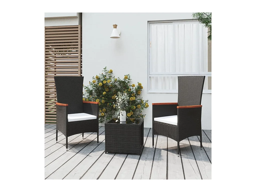 Ensemble de salon de jardin 3 pcs noir poly rotin et acier