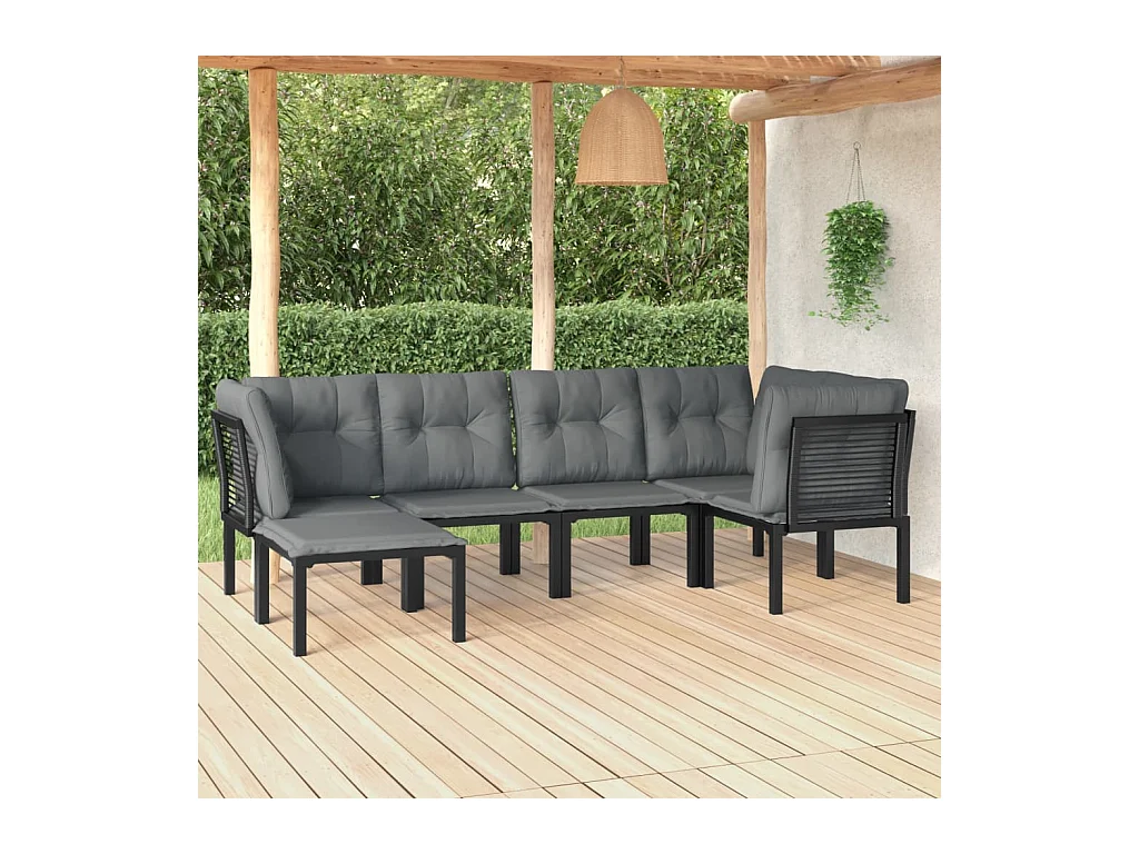 6-delige Loungeset poly rattan zwart en grijs
