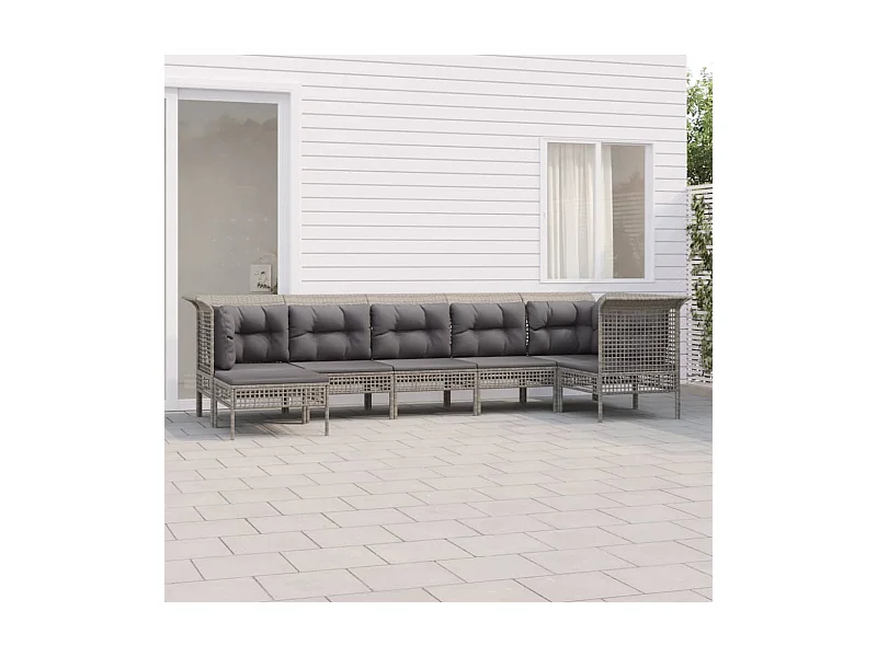 Set Divani da Giardino 7 pz con Cuscini in Polyrattan Grigio