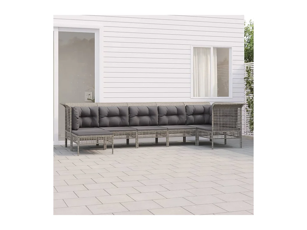 Salon de jardin 7 pcs avec coussins Gris Résine tressée