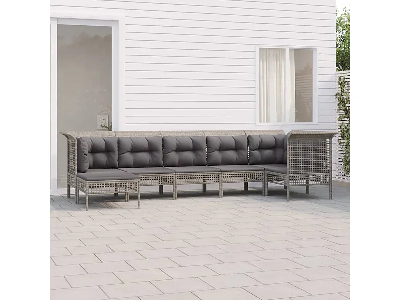 Salon de jardin 7 pcs avec coussins Gris Résine tressée