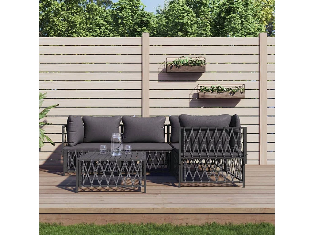 5-delige Loungeset met kussens staal antracietkleurig