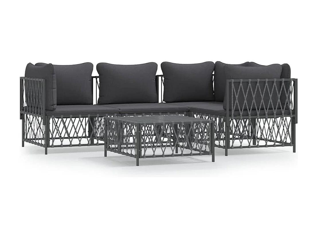5-delige Loungeset met kussens staal antracietkleurig