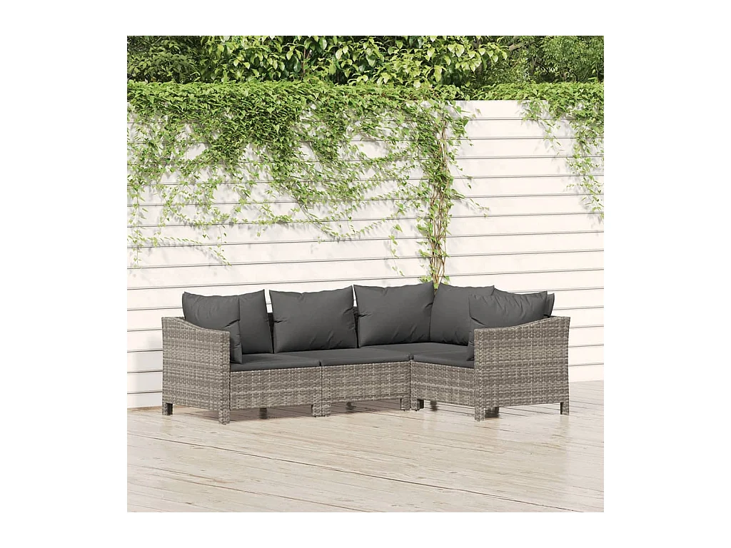 4-delige Loungeset met kussens poly rattan grijs