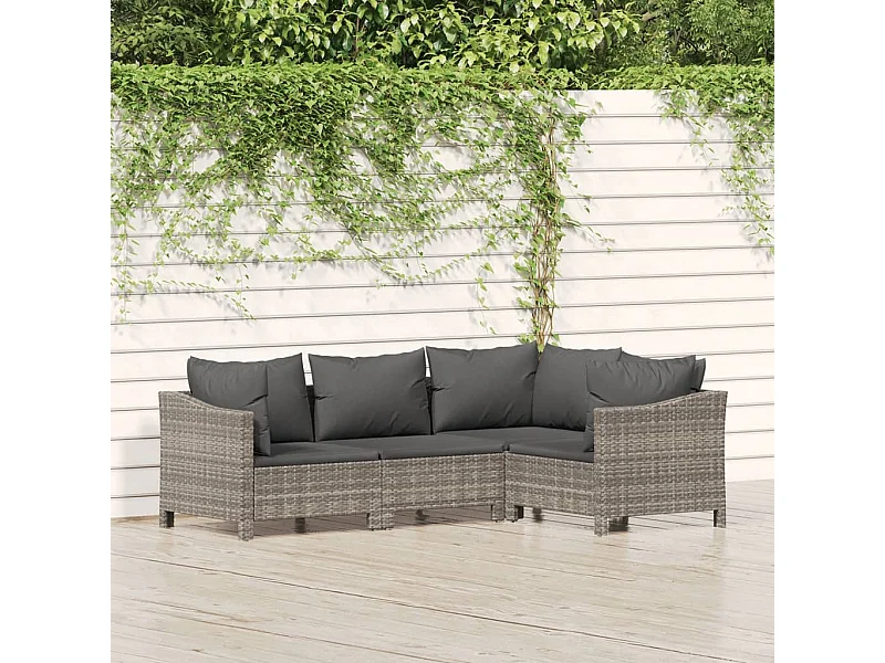 Salon de jardin 4 pcs avec coussins Gris Résine tressée