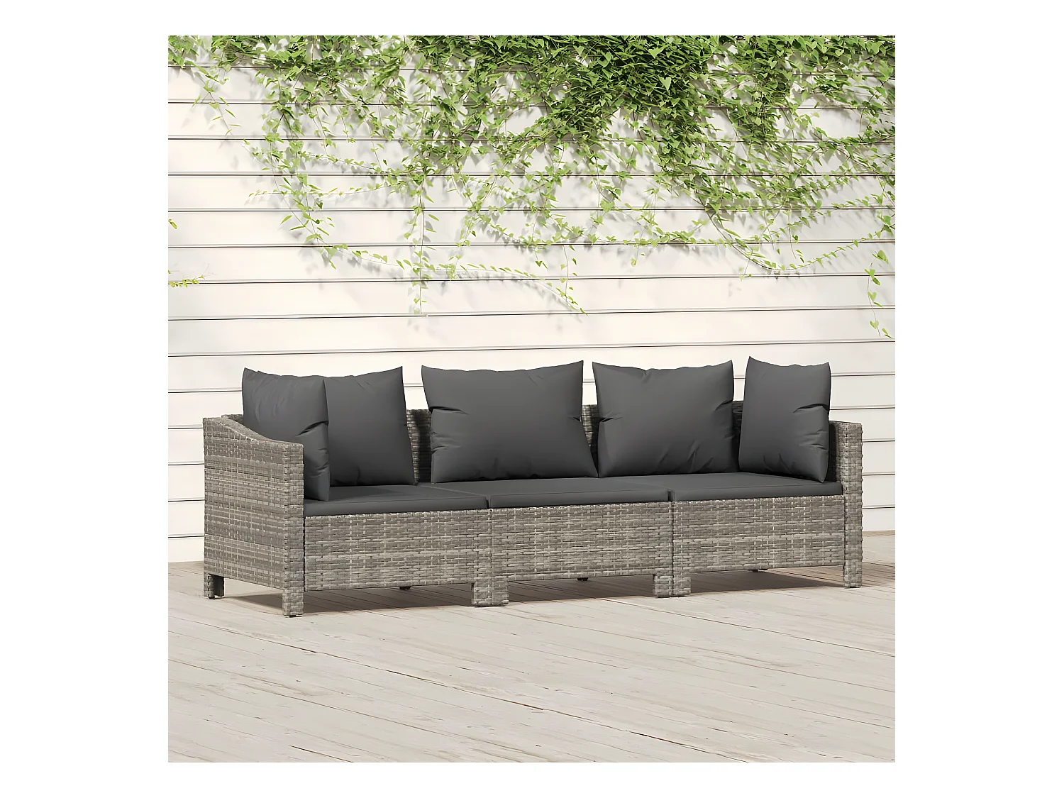 3-tlg. Garten-Lounge-Set mit Kissen Grau Poly Rattan