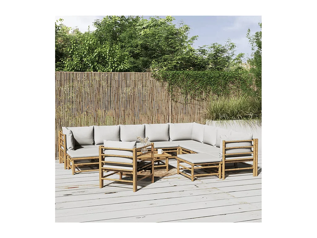 Salon de jardin 12 pcs avec coussins gris clair bambou