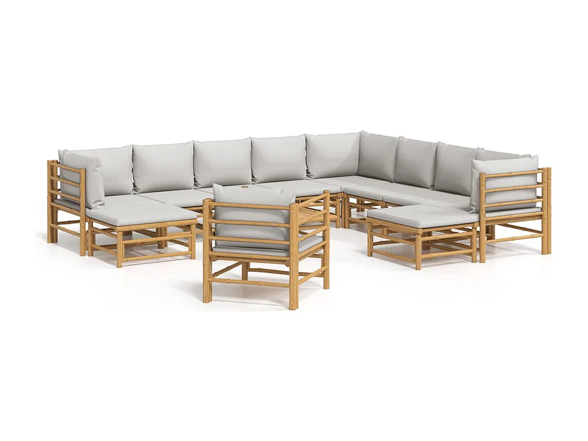 Salon de jardin 12 pcs avec coussins gris clair bambou