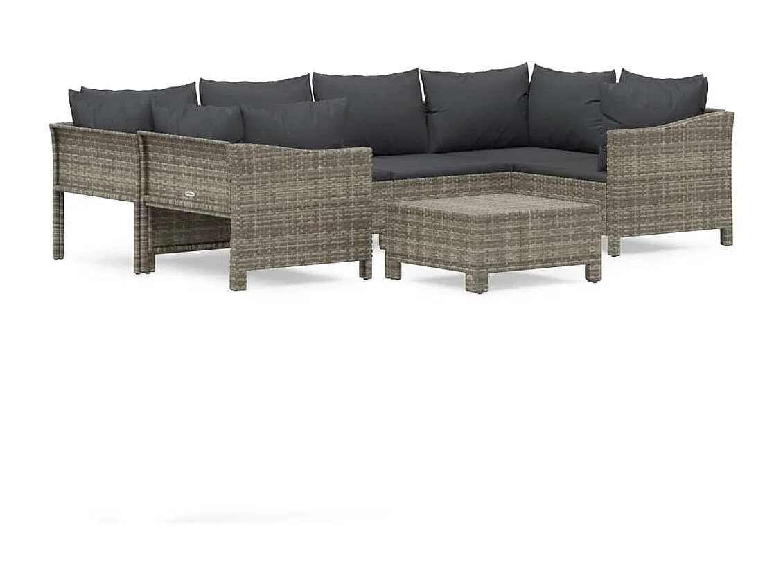 Salon de jardin 7 pcs avec coussins Gris Résine tressée