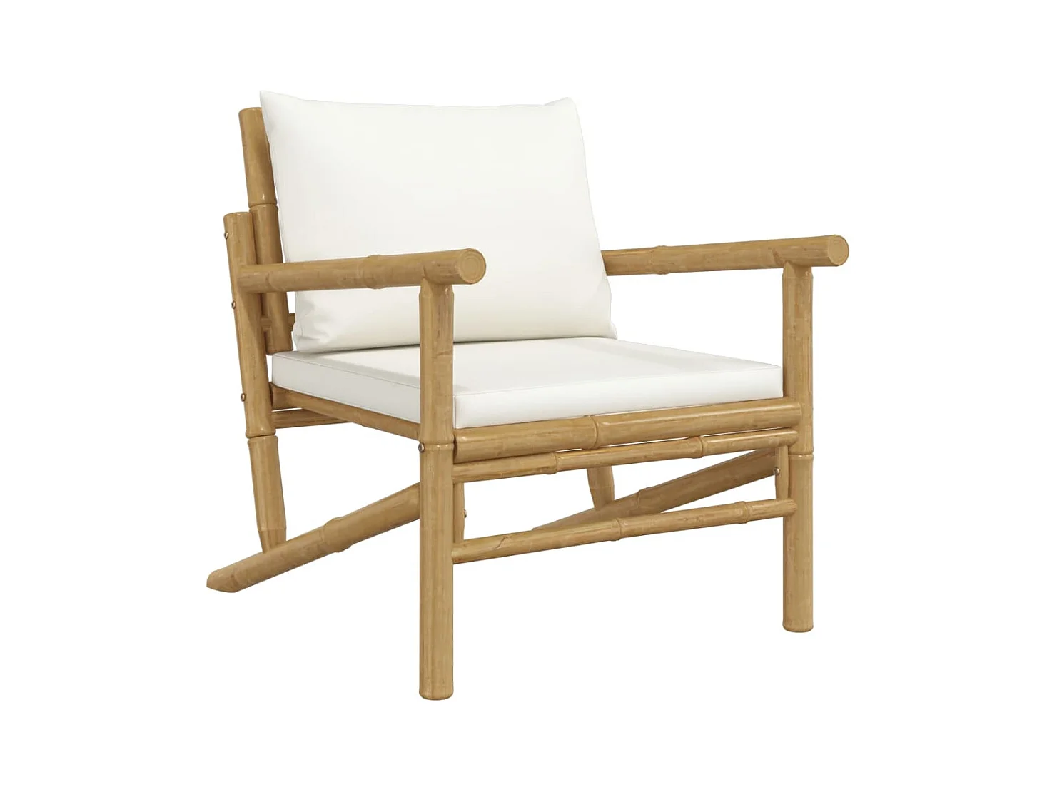 Set Salotto da Giardino 5pz con Cuscini Bianco Crema in Bambù
