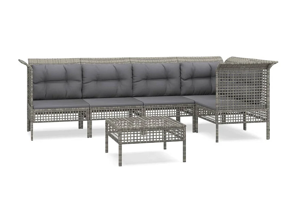 6-tlg. Garten-Lounge-Set mit Kissen Grau Poly Rattan